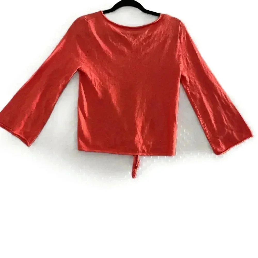 NWT J Crew Orange Long Sleeve Crop Top‎ Tie Front Womens Bell Sleeve XS - Picture 3 of 6